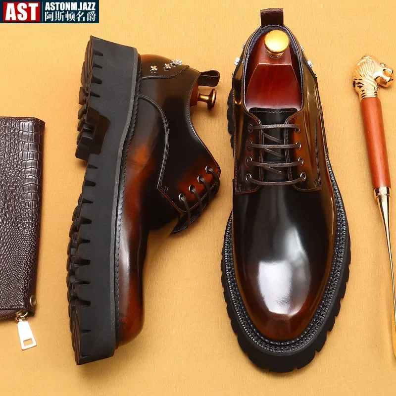Men\'s Oxfords Genuine Leather Male Wedding Party Dress Shoes for Men Round Head Lace-Up Office Suit Formal Derby Shoes
