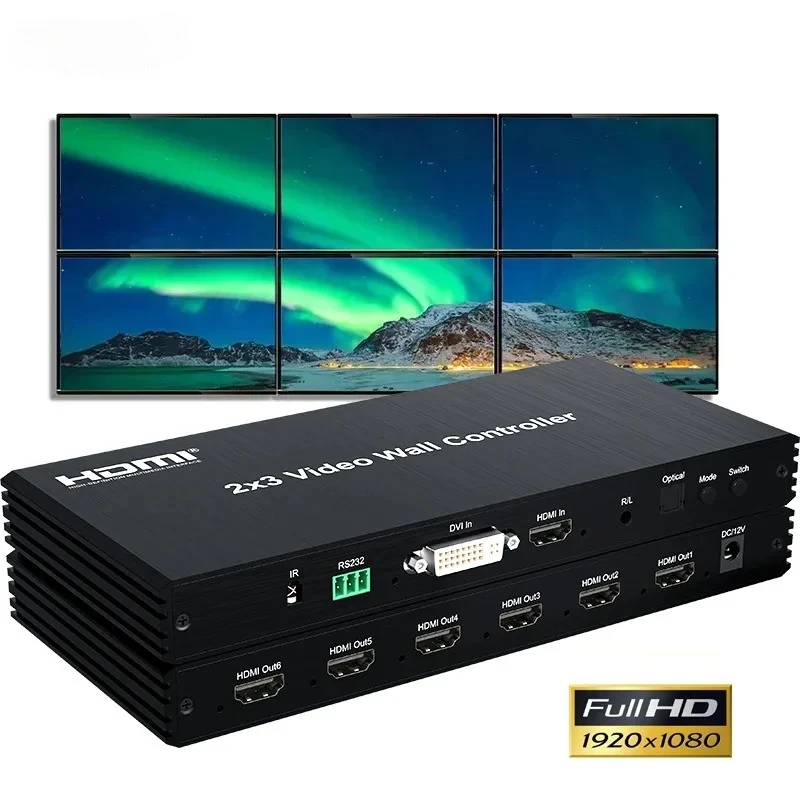 1080P 2X3 DVI HD Video Wall Controller Processor 2x2 3x2 6pcs Screen TV Wall Splicing Box Video Splicer Adjust 180° Flip