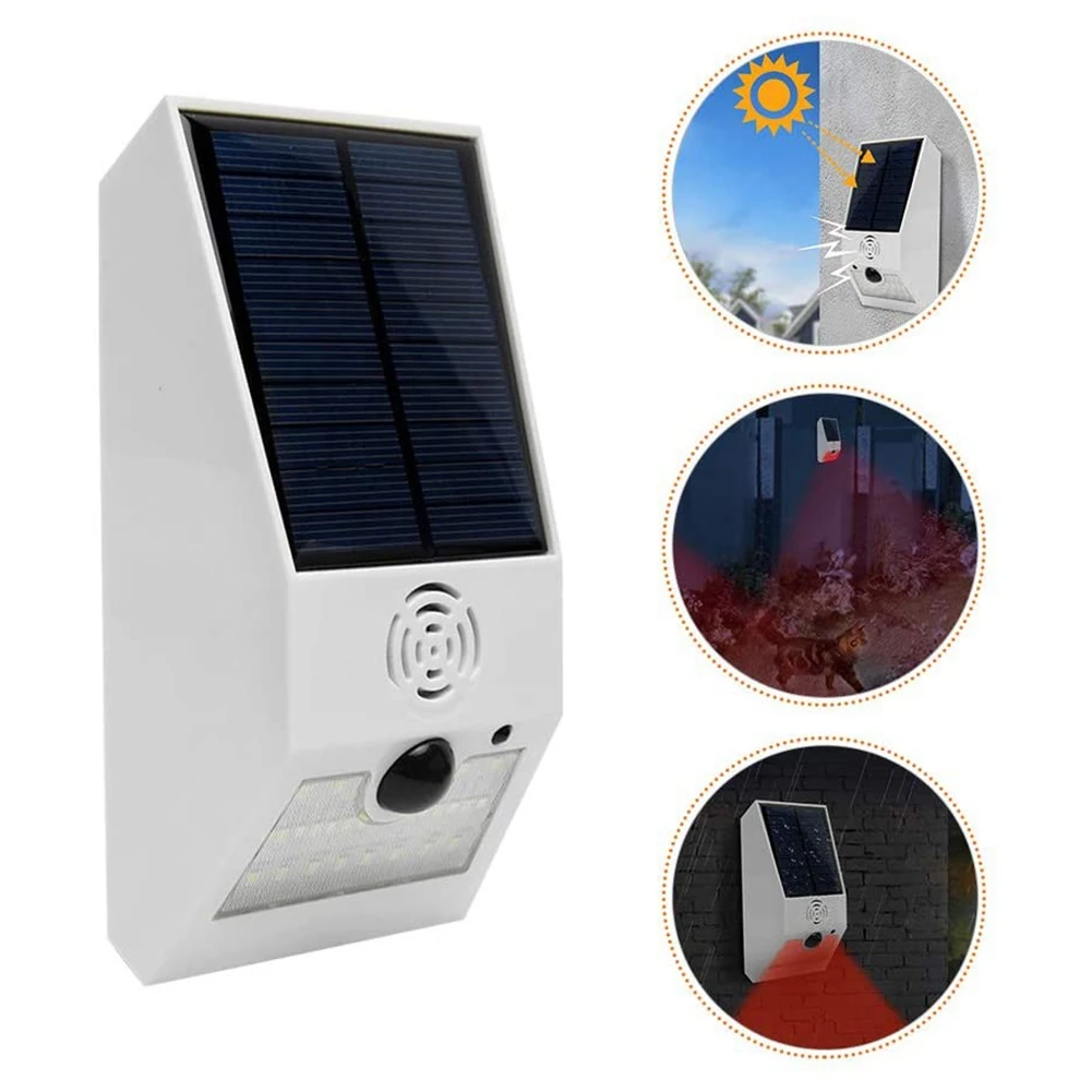 Solar Alarm Light, Solar Strobe Light with Motion Detector Solar Alarm Light, Motion Detector with Remote Control White