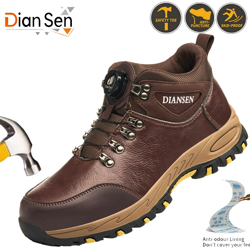 Мужские рабочие ботинки со стальным носком, противоударные, противопрокольные защитные ботинки, нескользящая водонепроницаемая кожаная обувь, неразрушимая обувь