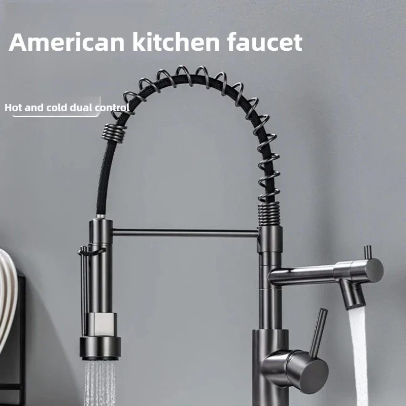 Pull-Down Kitchen Faucet Wall-Mounted Cold Water Tap with Dual Spouts 360° Rotation Kitchen Tap Space-Saving Kitchen