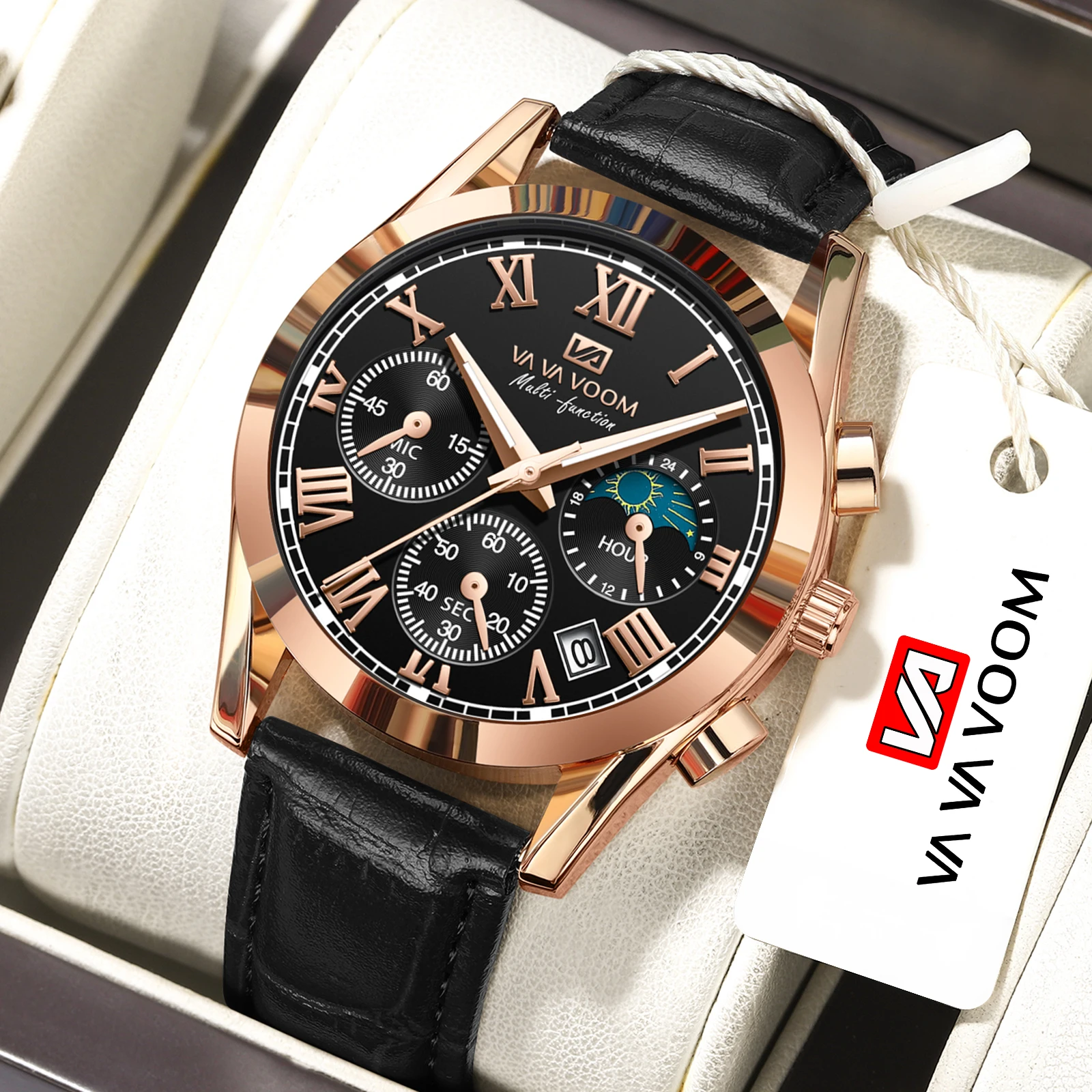 Fashion Sport Style Men's multifunctional 40mm Quartz Watch chronograph Watches for Man 3ATM Waterproof Luminous Date Moon Phase image 4