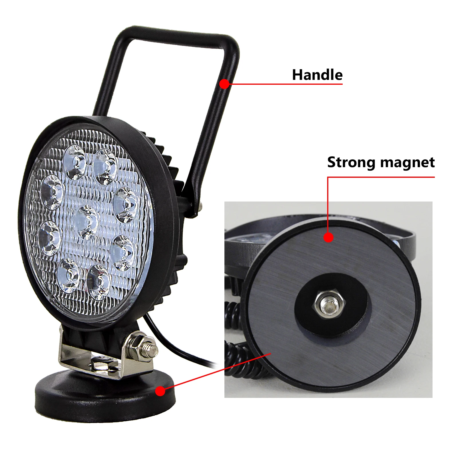 4 Zoll tragbares LED-Arbeitslicht 27 W 42 W 48 W Flutlicht-Magnetfußlampe Auto LKW Fahren Offroad 4WD 4x4 SUV ATV UTV 12 V 24 V – Detail 6