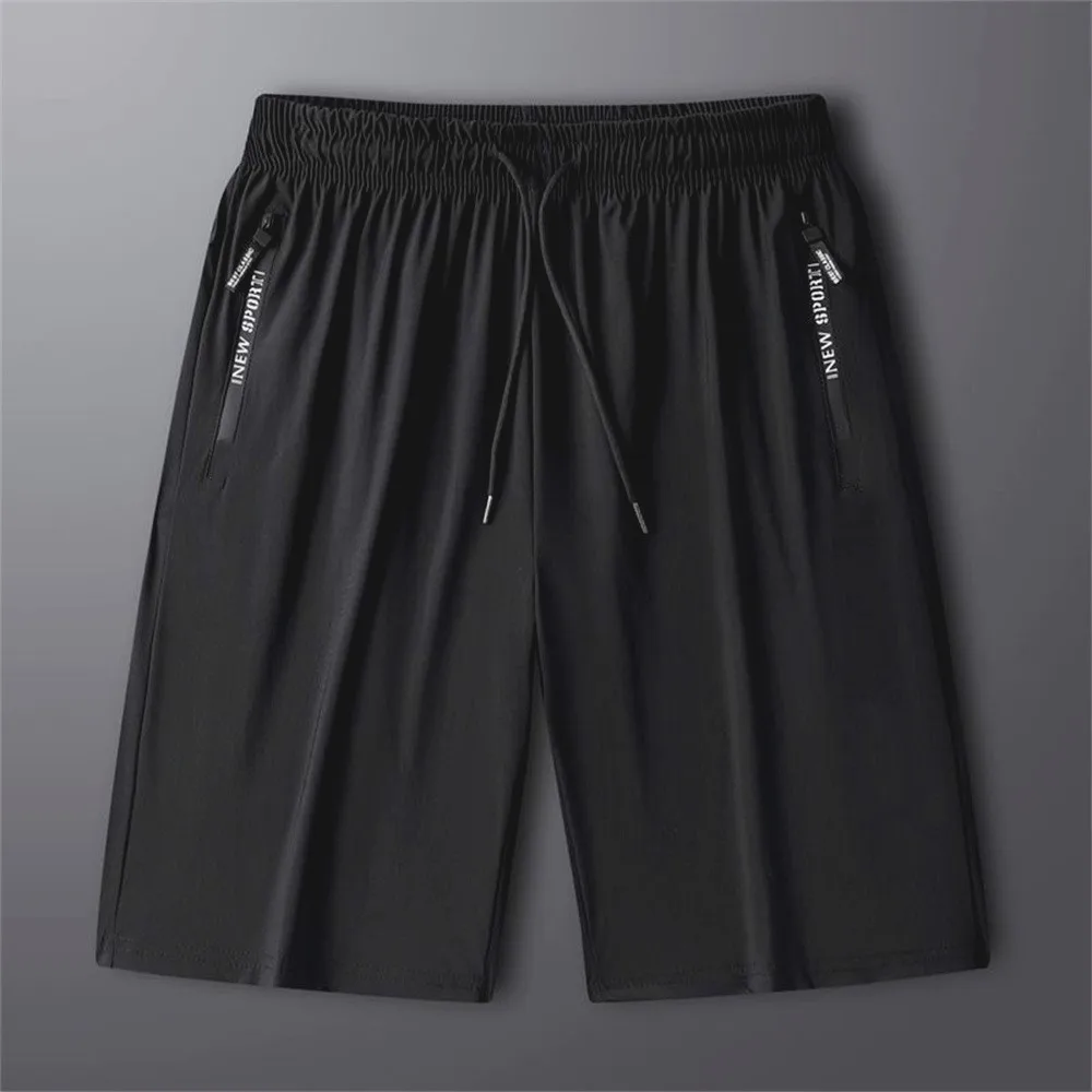 Calça curta de seda fria masculina, moletom na moda, calça casual esportiva elástica, shorts soltos de secagem rápida masculinos, tamanho grande, verão