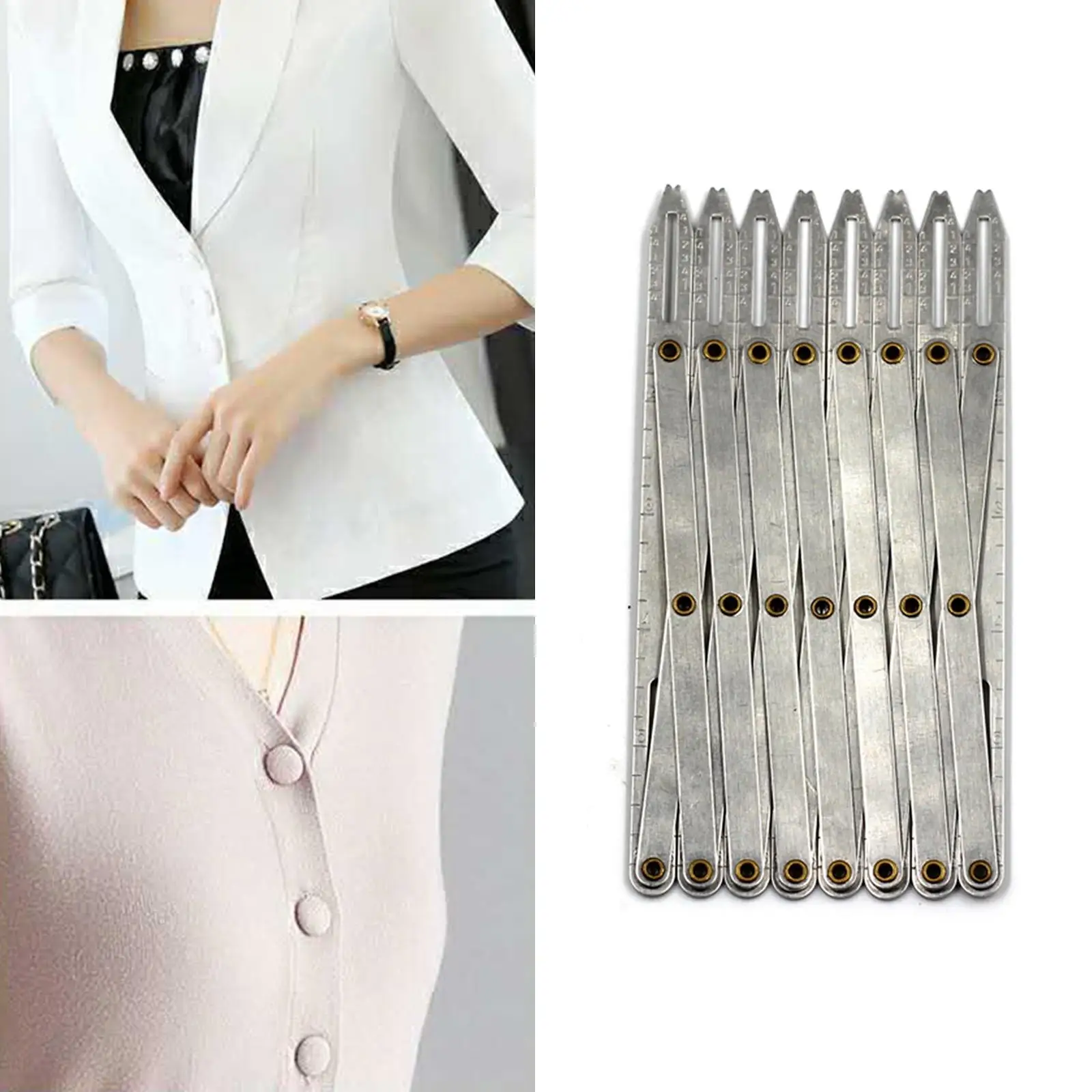 Guide Rule Expanding Aluminum Buttonhole Spacer Sewing Gauge for Window Curtain Drapery Button Holes Adults Dressmaker