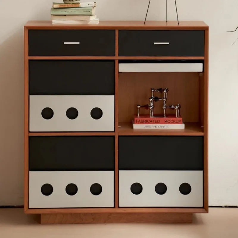 For Four-grid Cabinet, Solid Wood Upturn Door Retro Side Cabinet, Magazine Cabinet, Living Room Storage Cabinet