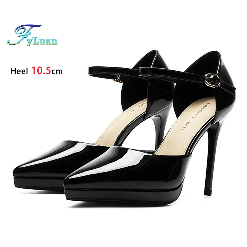 

Черные босоножки на высоком каблуке с острым ремешком и пряжкой на щиколотке, женские туфли-лодочки на шпильке 10,5 см, летние вечерние офисные туфли для женщин