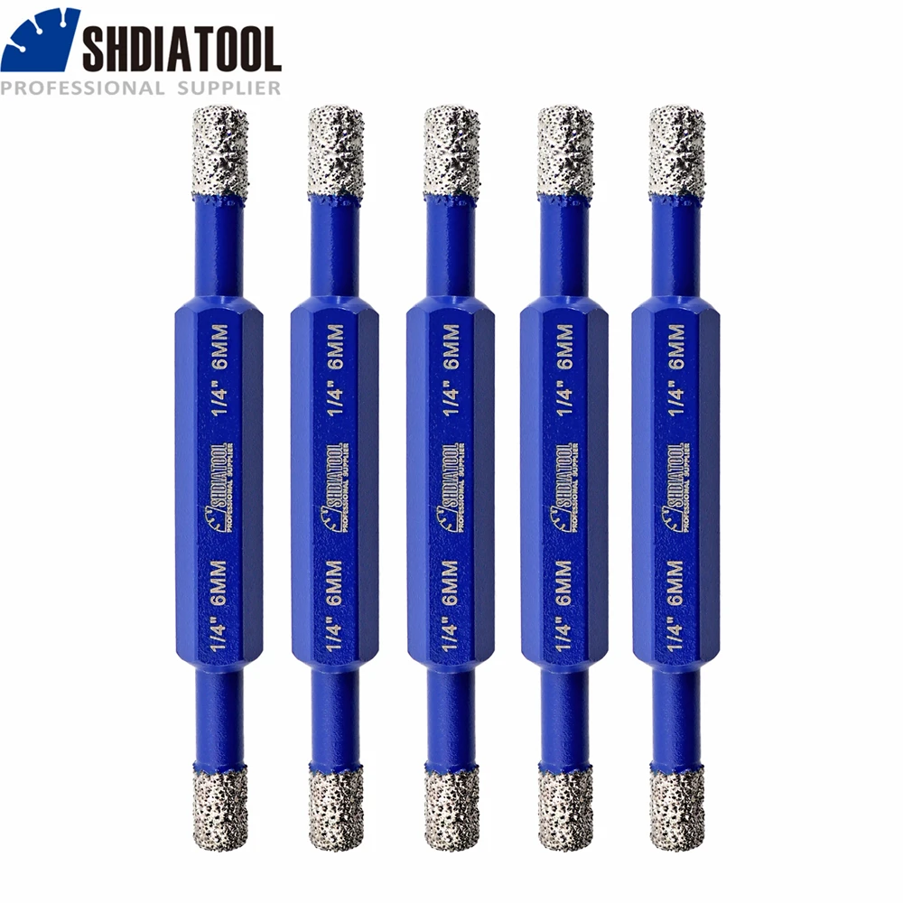 

SHDIATOOL 5pcs Diamond Drill Core Bits Vacuum Brazed Ceramic Tile Hole Saw Hexagon Shank Dry Double Ended Marble Dia 6-6mm