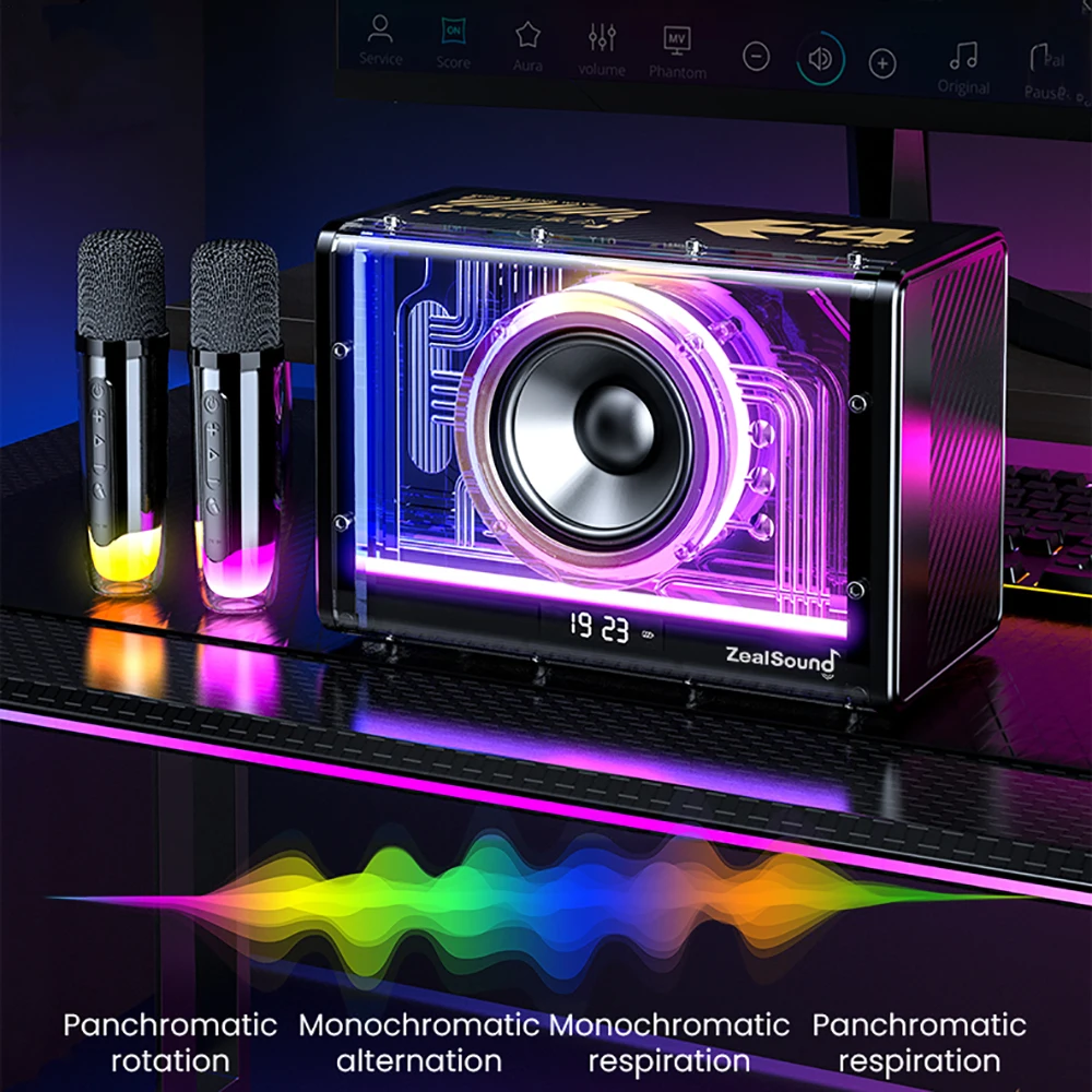 Zealsound Bluetooth Speaker Wireless Dual Microphone Karaoke Machine for Adults Kids, Portable with LED Lights for Home Party