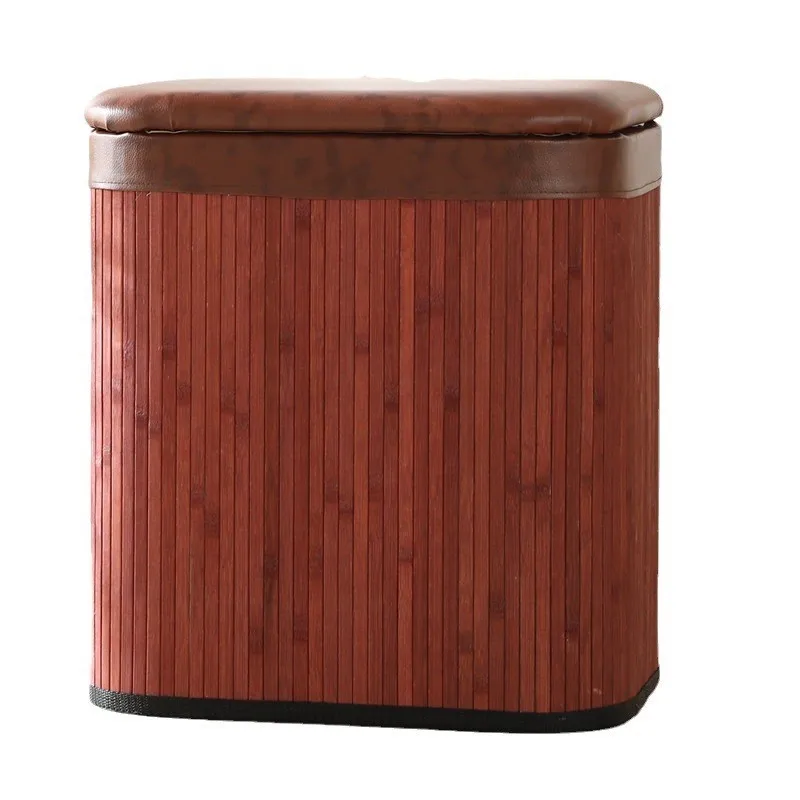 Storage Bench with Shoe Rack Solid Wood Frame Leather Seat Large Capacity Entryway Hallway Organizer Stool Box
