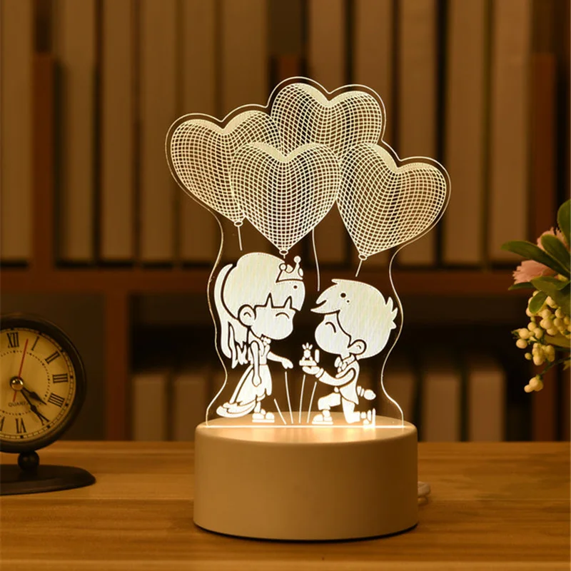 3D Creative Lamp Acrylic USB LED Night Lights Lamp Xmas Christmas Decorations for Home Bedroom Birthday Decor Wedding Gifts