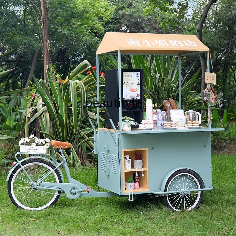 

Wrought iron float Commercial outdoor stall Multi-functional stall Mobile sales Catering, bicycle dining cart