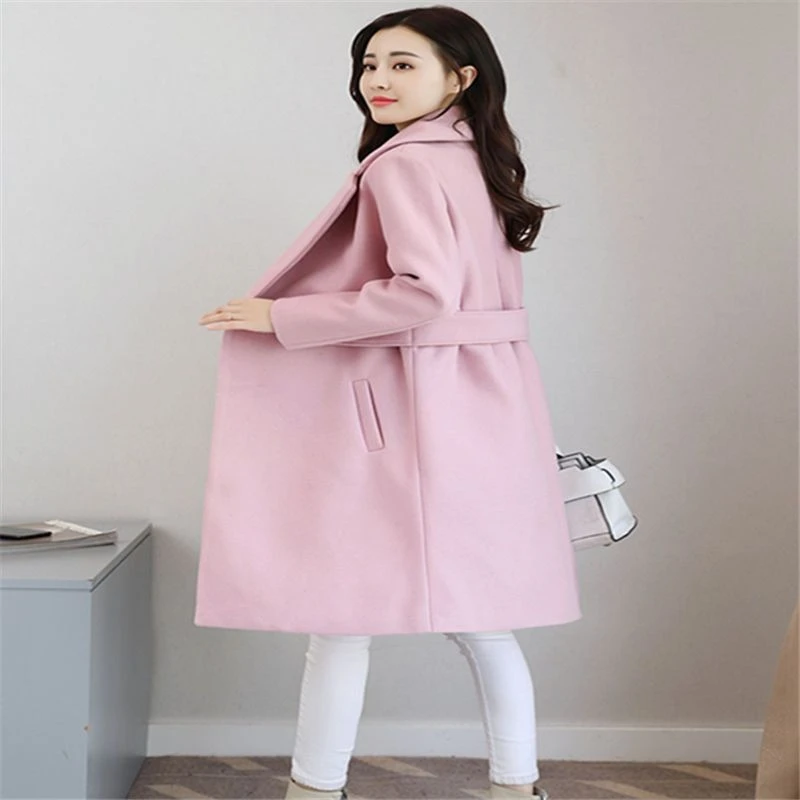 

Классическое женское шерстяное пальто, осень-зима, Тренч средней длины выше колена, тонкая верхняя одежда в стиле Хепберн на все сезоны