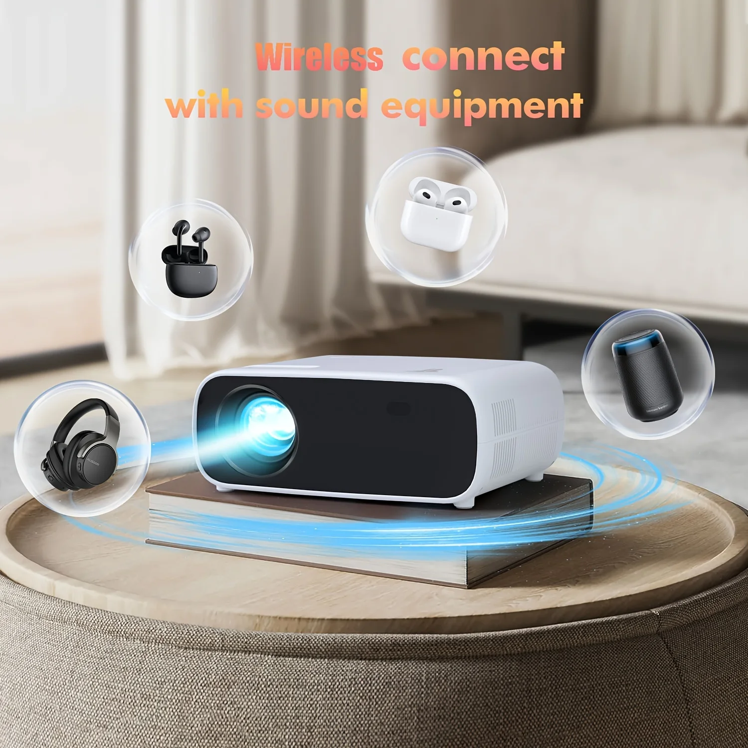 5G WiFi and Wireless Connection Native 1080P Portable Projector with Large Screen Display for Home and Outdoor Movie