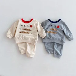 1-4T Baby Clothing Sets 2024 Autumn New Cotton Infant Boys' Letter Apple Printed Sportswear Girls' Fashion Top and Pants 2Pcs