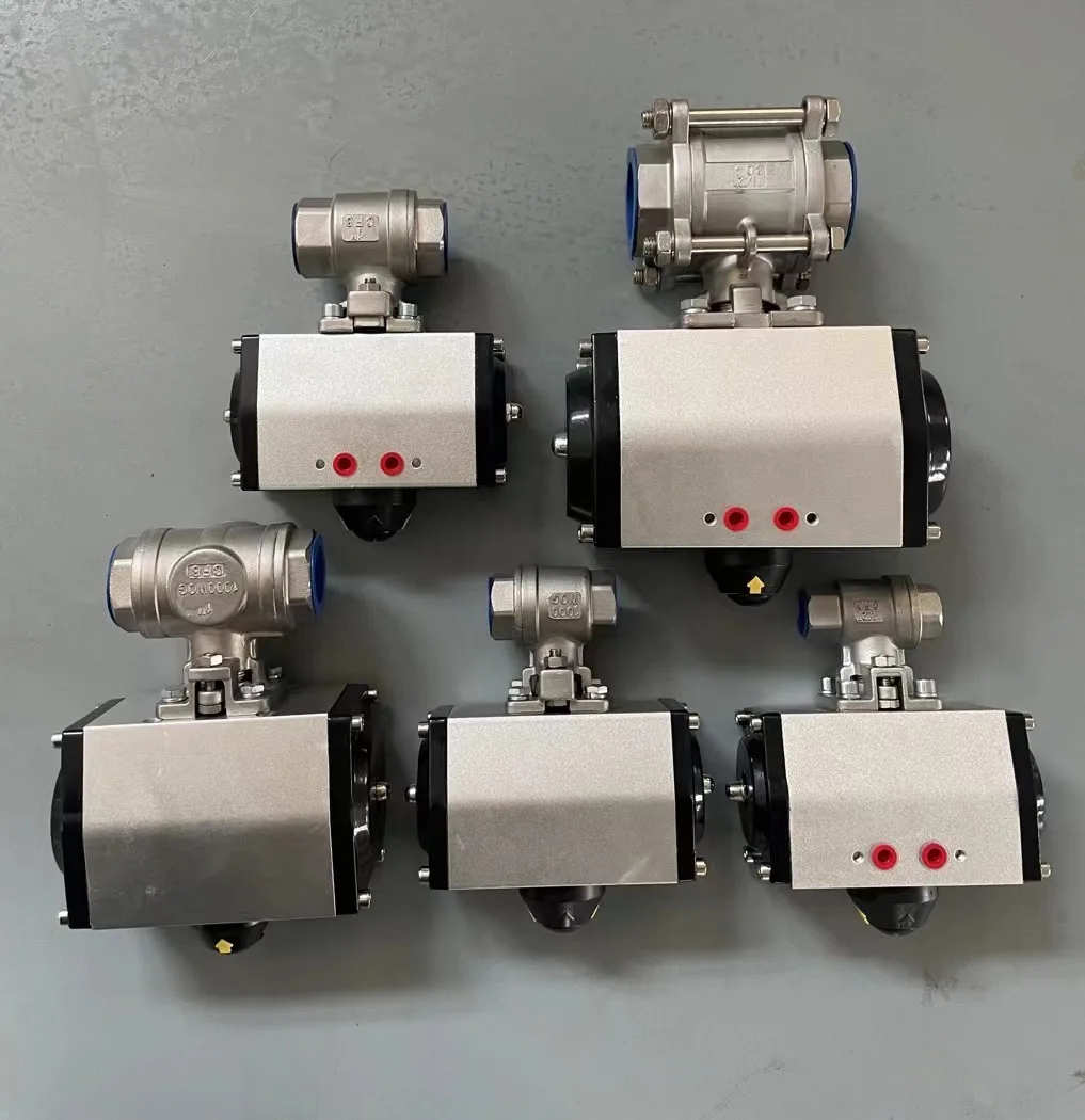 SS304 Three-Piece Threaded Pneumatic Ball Valve 3-Way Ball Valve water Control Valve Pneumatic Actuator