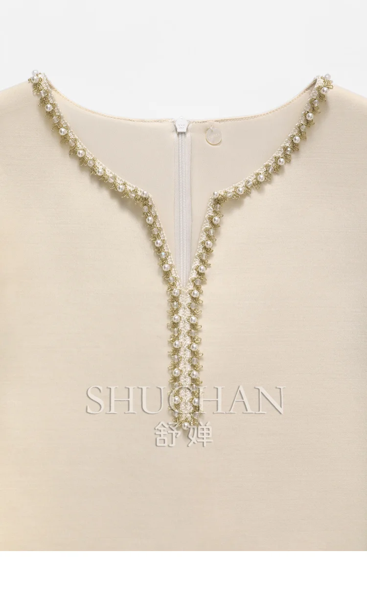 Grado de lujo 32 Mmi lana de seda industria pesada cuentas vestido de manga corta mujeres Vestidos femeninos Frete gratis