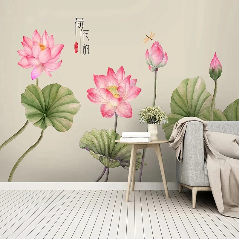 Custom Size Chinese Style Wallpaper 3D Mural Ink Lotus Flowers Painting Photo Wall Papers for Bedroom Living Room Home Decor