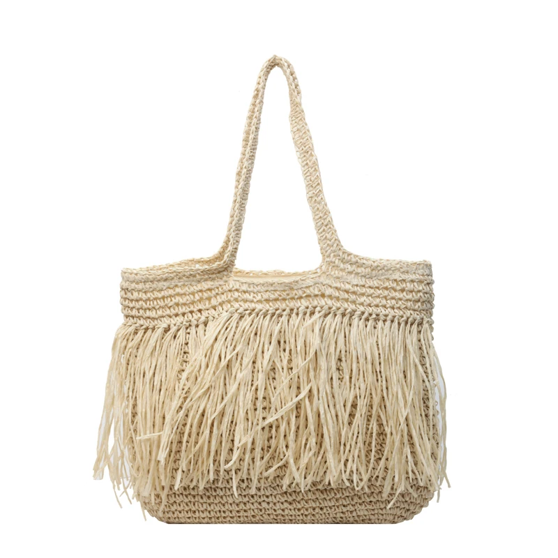 Borse a tracolla in paglia borsa Tote femminile in paglia solida intrecciata borse Casual con manico superiore per le vacanze di moda fatte a mano borsa da spiaggia da donna