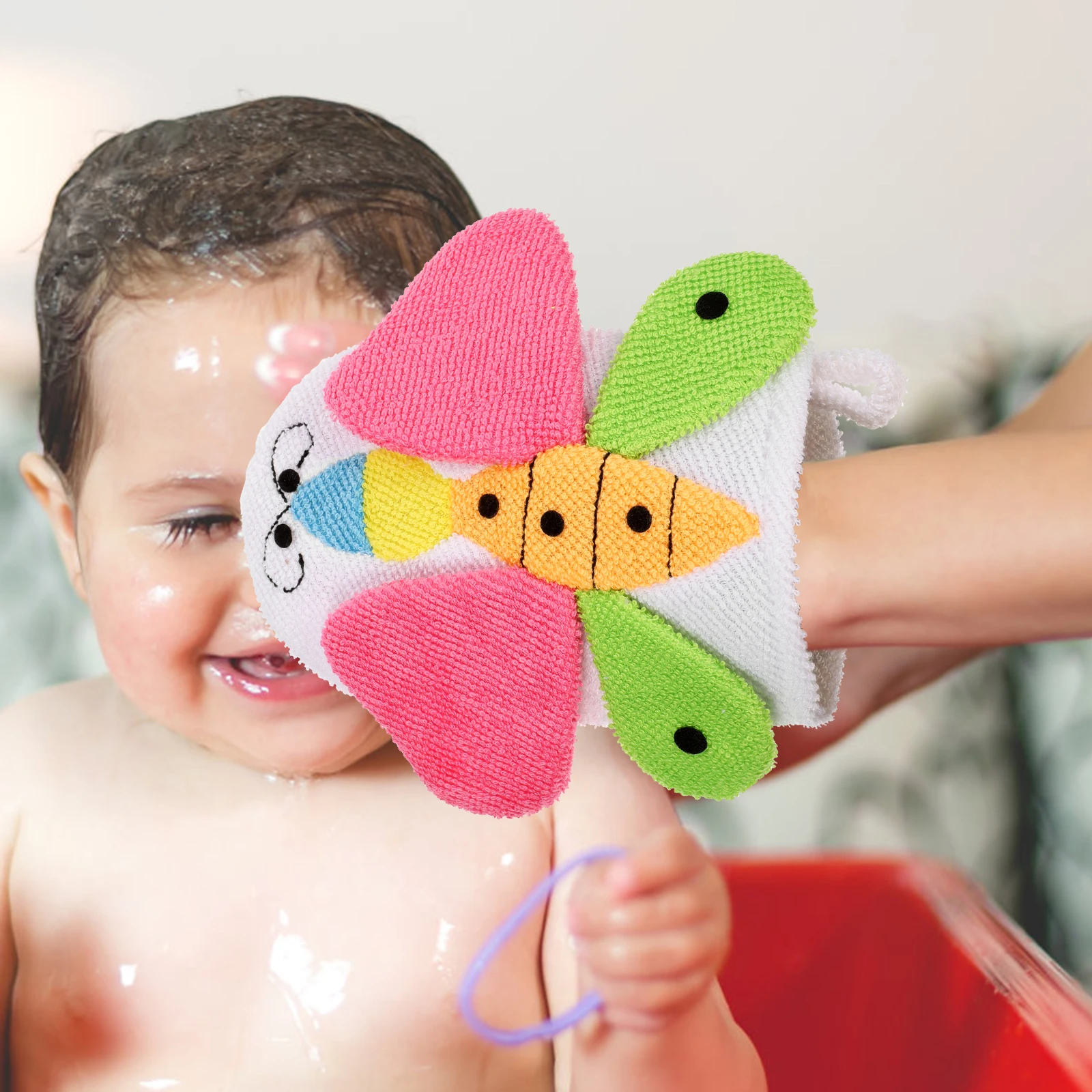 

4pcs Cartoon Bath Gloves Kids Washcloths Baby Bath Mitts Exfoliating Body Scrubber Portable Shower Gloves Children Bathroom