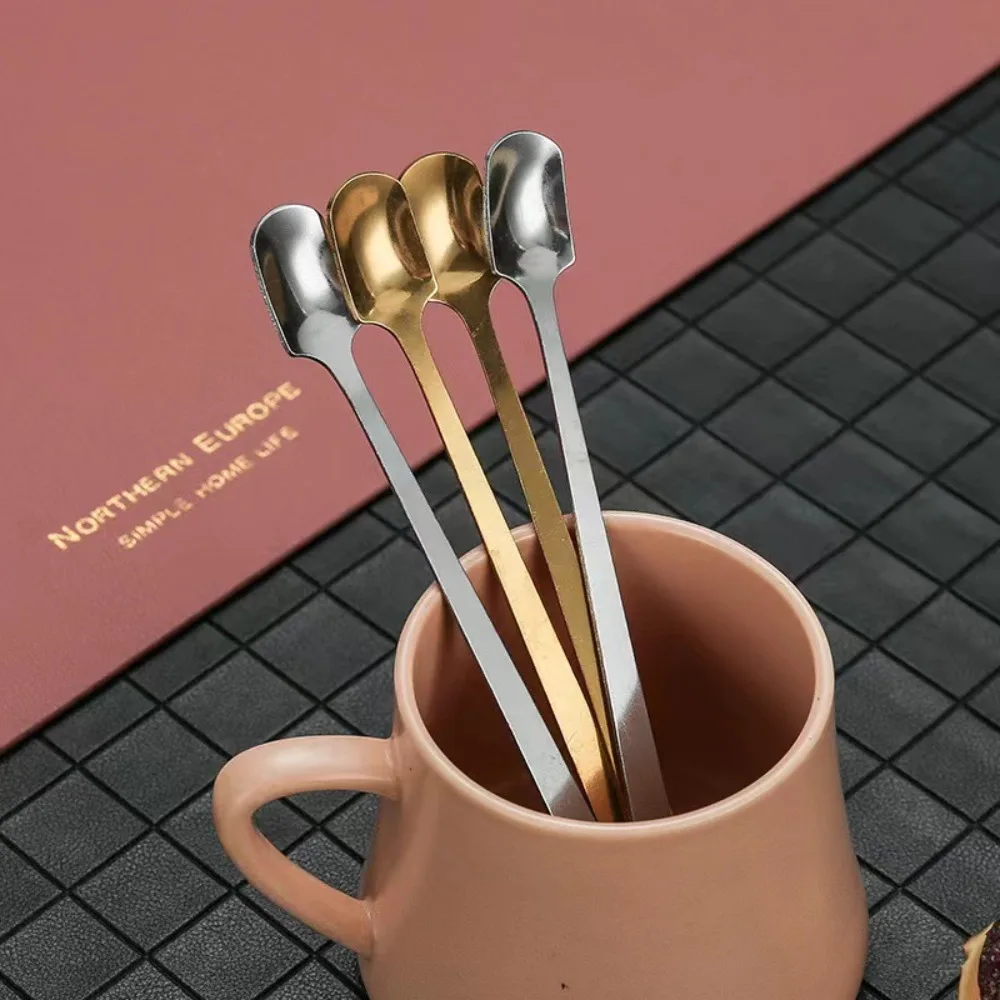 5pcs Mini Long Handle Square Teaspoon Stainless Steel Silver/gold Coffee Stirring Spoons Dessert Scoops Ice Cream