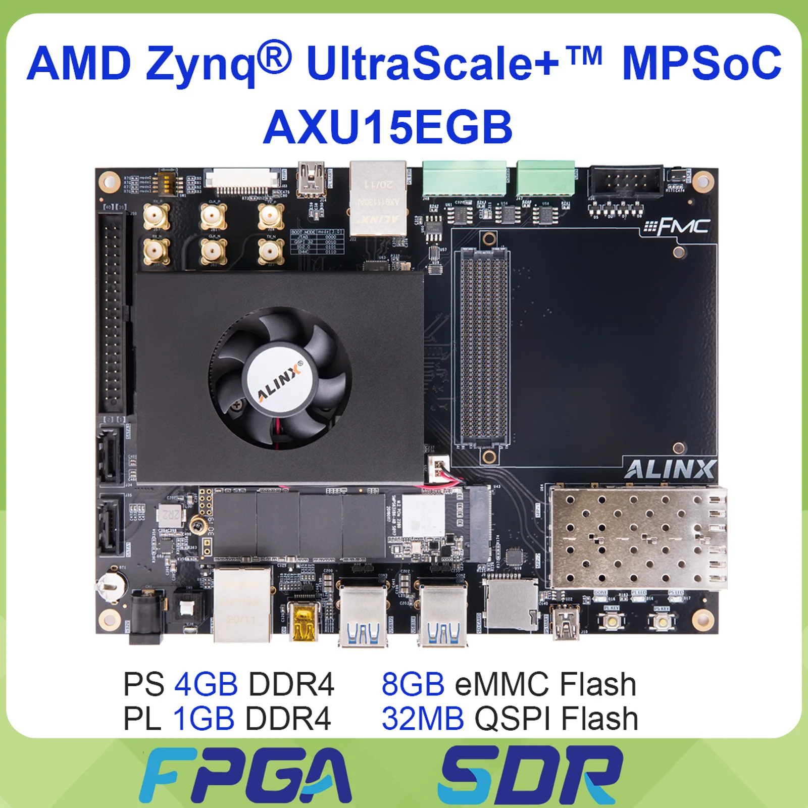 ALINX AXU15EGB FPGA Development Board 6GB DDR4 8GB EMMC FMC SFP USB3.0 PCIe M.2 DP Zynq UltraScale+ MPSoC XCZU15EG