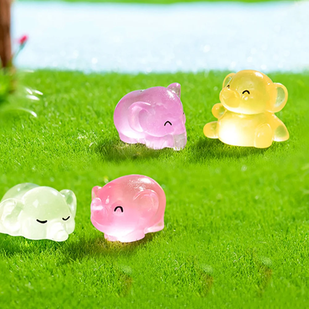 12 Pcs Glow-in-the-dark Elephant Resin Mini Animals Decor Cartoon Small Statues Luminous Tiny Figurines