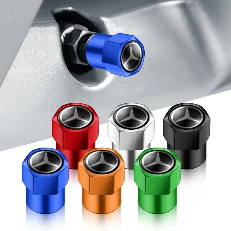 4pcs Car Tire Valve caps Emblem metal Cap Case For Mercedes Benz B/C/E/S Class A Class C200L GLC GLE CLA accessories Car Styling