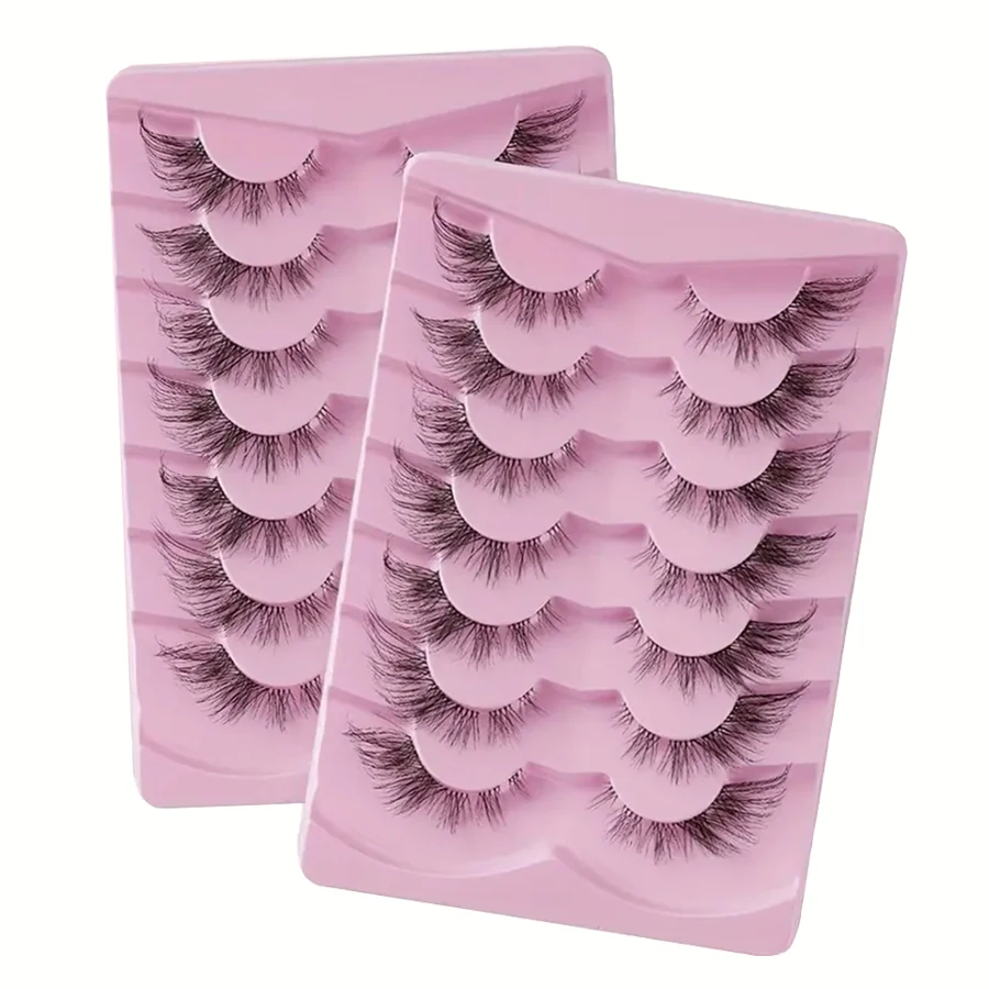 7 paia di ciglia finte con stelo trasparente, ciglia naturalmente arricciate con occhio di mango, ciglia finte per trucco occhi di volpe