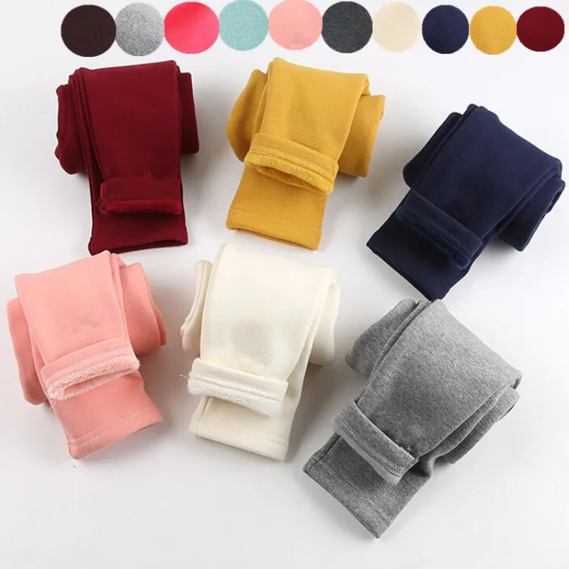 2024 Autumn Winter 100% Cotton Girls Leggings Plus Velvet Warm Fashion Candy Color Girls Pants 2-8 Y