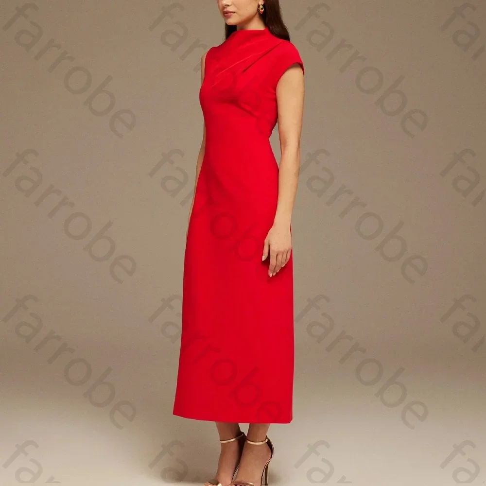 Abito longuette a maniche corte con spalla drappeggiata rossa personalizzato Abiti da sera Abito da ballo formale squisito di alta qualità per le donne