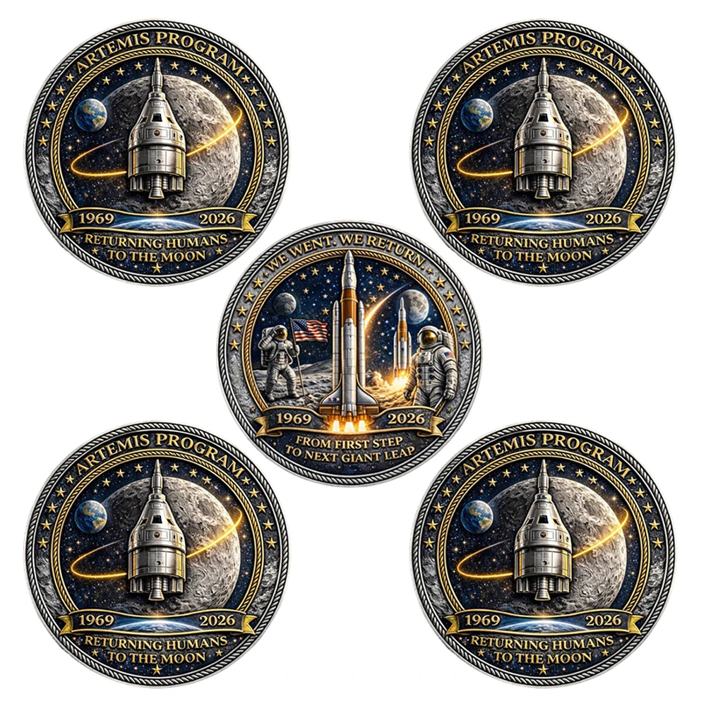 5PCS NASA Artemis Program Moon Exploration Coin 1969-2026 Astronaut Rocket Aerospace Challenge Coin Collectible