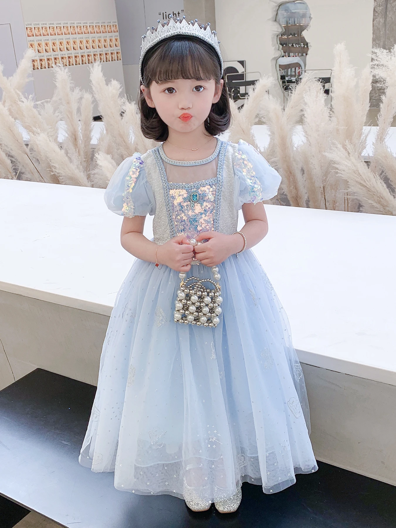 Costume Snow Party Dress Queen Cosplay Birthday Dress Up  blue and pink color for girl party dress with cloak