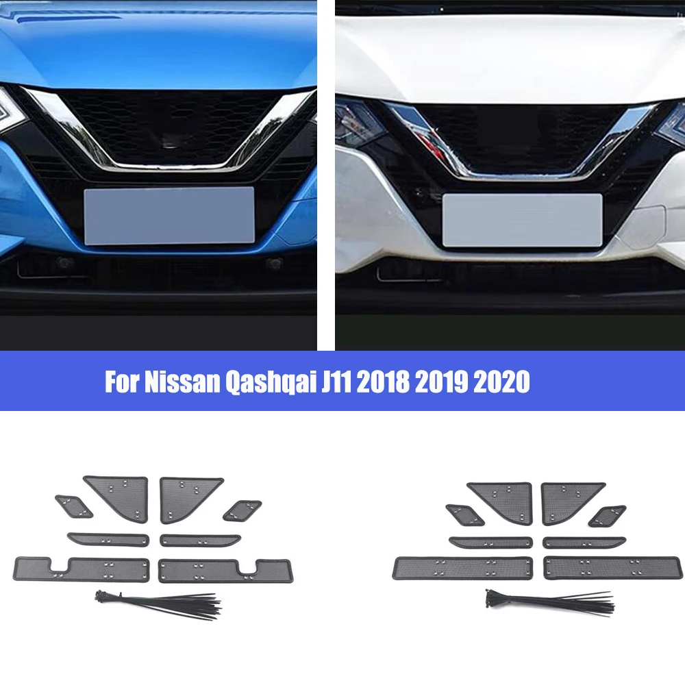 

For Nissan Qashqai J11 2018-2020 Stainless steel Car Grille Insect proof net Front bumper Screening Cover Trim Car Accessories