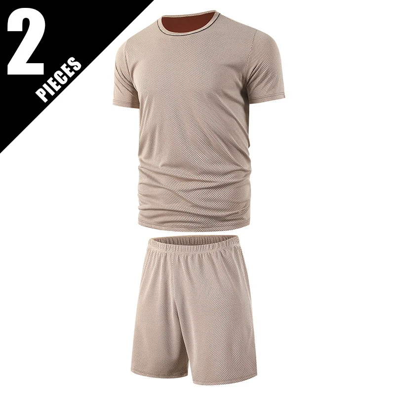 2-Piece Men's Summer Set With Mesh Breathable Sweat Absorbing Solid Color Multi-Color Fashionable Comfortable And Casual At Home