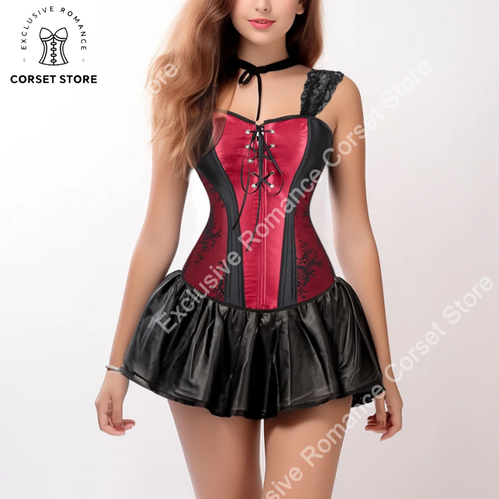 Corsets and Bustiers Tops with Straps Plus Size Vintage Red Corsets Overbust for Women Sexy Lace Corset Lingerie Gothic Corsele