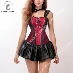 Corsets and Bustiers Tops with Straps Plus Size Vintage Red Corsets Overbust for Women Sexy Lace Corset Lingerie Gothic Corsele