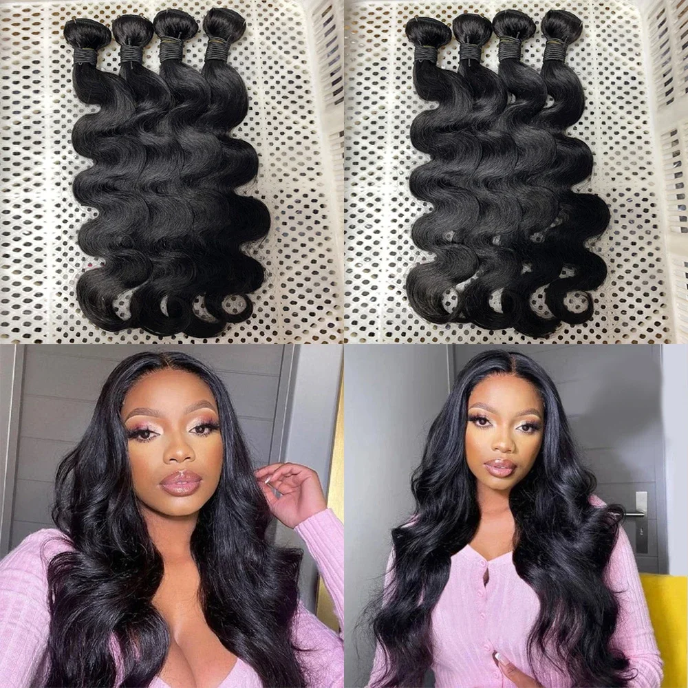 

12A Grade Human Hair Bundles Body Wave Unprocessed Brazilian Virgin Thick Hair Body Wave 1 3 4 Bundles Deals Human Hair Extensions For Black Women Natural Black
