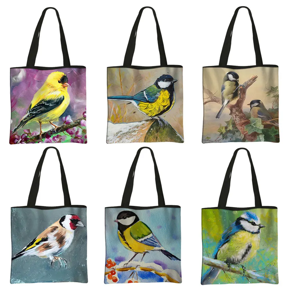 Cute Birds Goldfinch / Blue Tit / Marsh Tit Print Casual Totes Bag Coal Tit Women Handbags Large Capacity Shoulder Shopping Bag