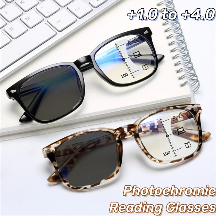 

2024 Photochromic Multifocal Anti Blue Reading Glasses Intelligent Far and Near Dual Light Presbyopic Glasses Optical Eyeglass