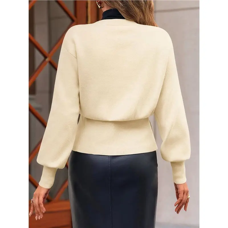 ABDJ-Maglione cardigan lavorato a maglia da donna a maniche lunghe con scollo a V Capispalla con bottoni a una foglia