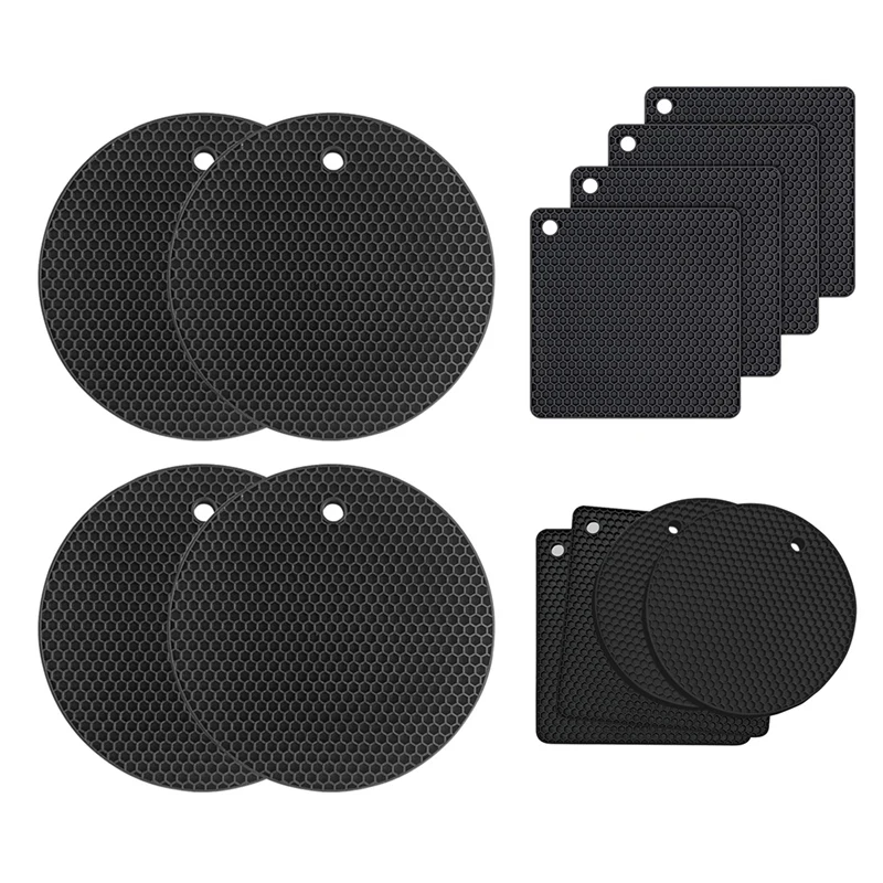 SEWS-4Pcs Silicone Pot Coasters Pot Holders For Kitchen Dishwasher Safe Heat Resistant Black