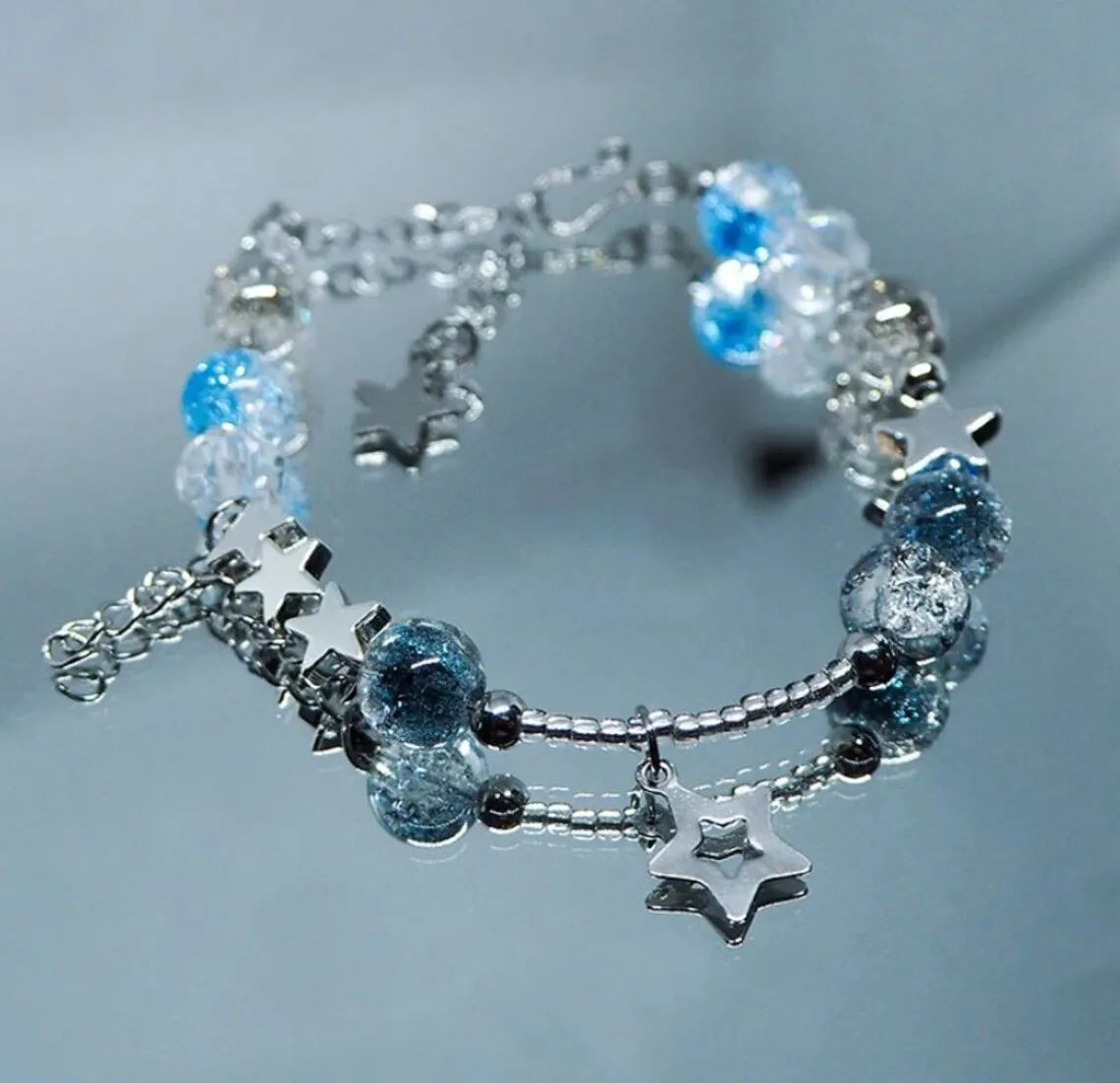 Handmade Blue Bead Y2K Bracelets | Stars Pendants Gorgeous Fairy Core Charm Bracelet |  Party / cottage core jewelry