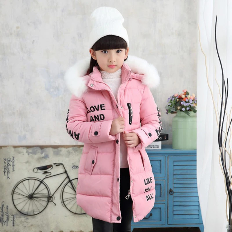 2 6 8 12 Years Fashion Children Jackets For Teenage Girls Winter Warm Parkas Coats For Girl Fur Hooded Thick Outerwear Clothing