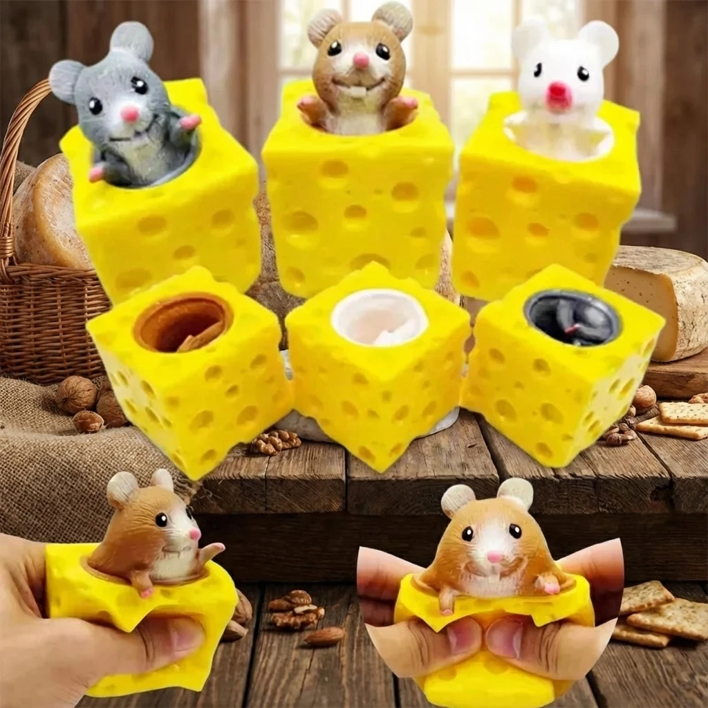 Mouse Squishy Toy Cheese Palla antistress Agitarsi Spremere Rat Mouse Novità Giocattolo Miglior regalo per le persone Giocattolo sensoriale antistress Divertimento