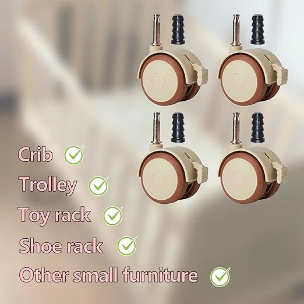 1/4 Pcs Nylon Swivel Casters with Brake - Clamp-on Furniture Support Legs for Crib/Baby Bed/Chairs/Trolley