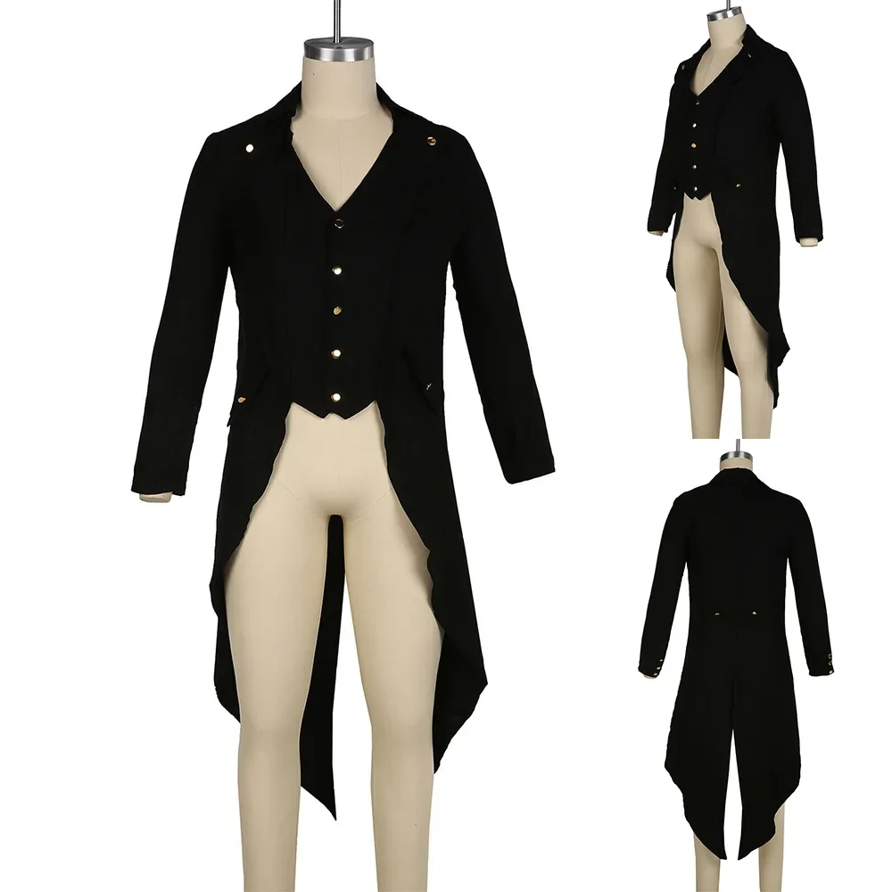 Fashion Men Tailcoat Mens Jacket Victorian Black Breathable Retro S-4XL Size S~4XL Steampunk Clothes Comfortable