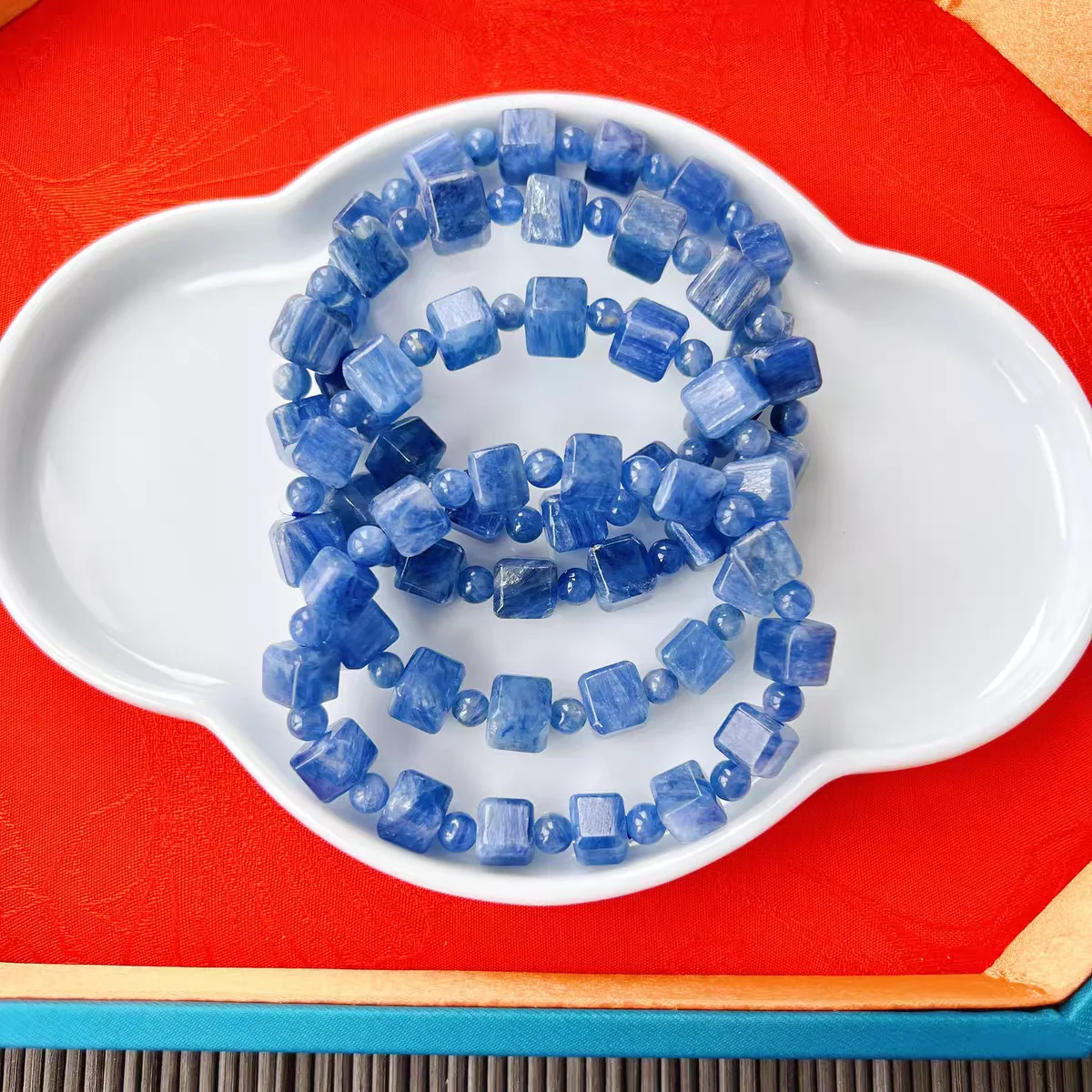 Natural Blue Kyanite Cube Bracelet Beads Stretch 8x8mm Kyanite Bracelet Cat Eye Women Men AAAAAA