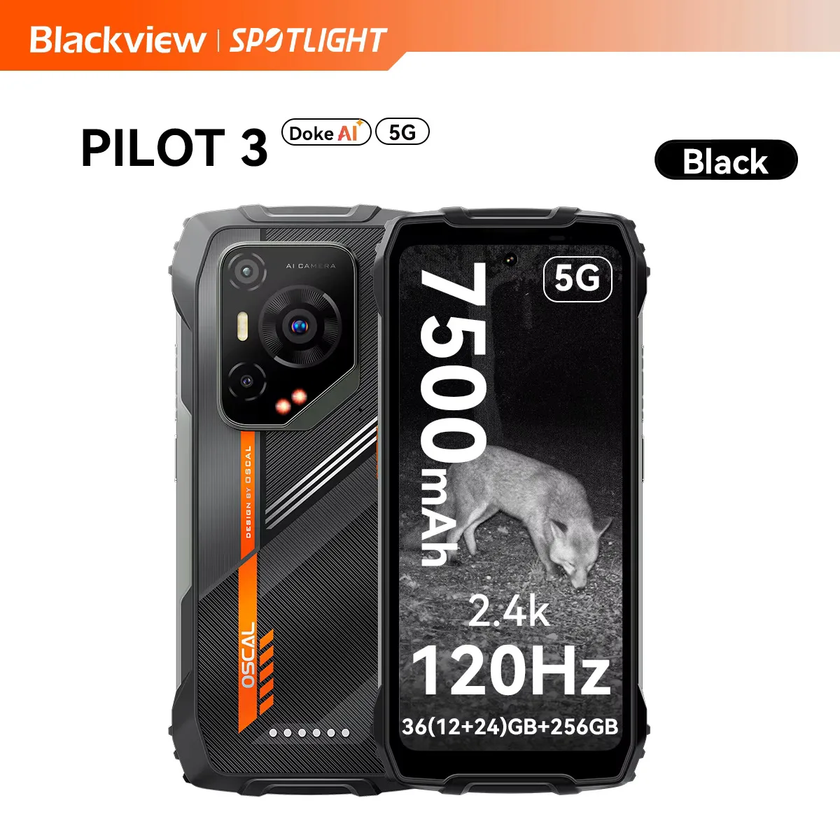 Blackview OSCAL PILOT 3 5G mobiele telefoons AI robuuste smartphone MTK 6300, 6.78 inch 2.4K scherm 120Hz, 12GB 256GB, 7500mAh telefoons