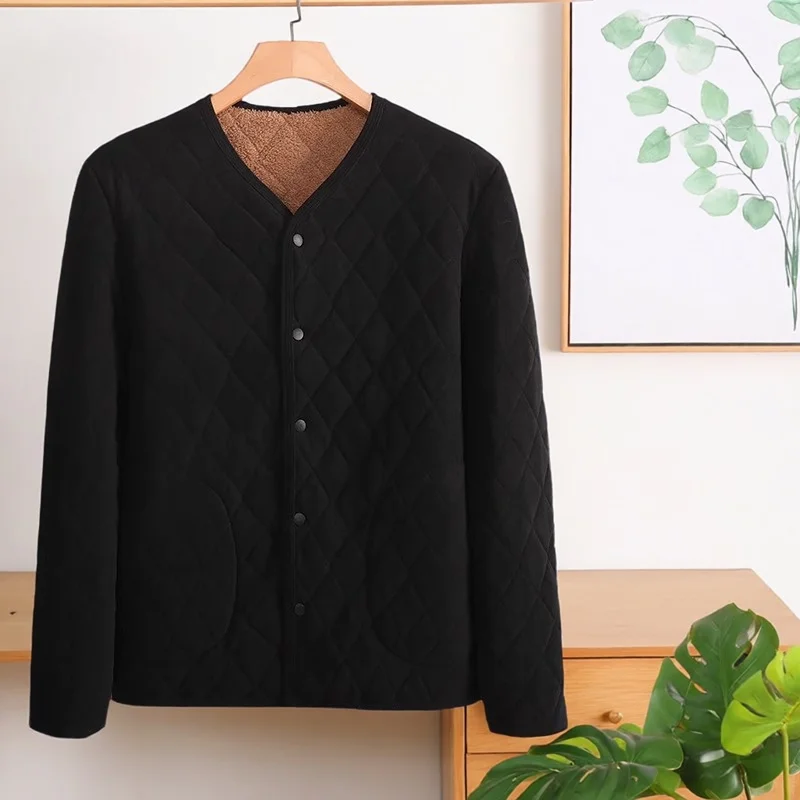 

Мужская зимняя теплая верхняя одежда из хлопка с начесом, с воротником-стойкой и застежкой на одну пуговицу, для мужчин среднего возраста